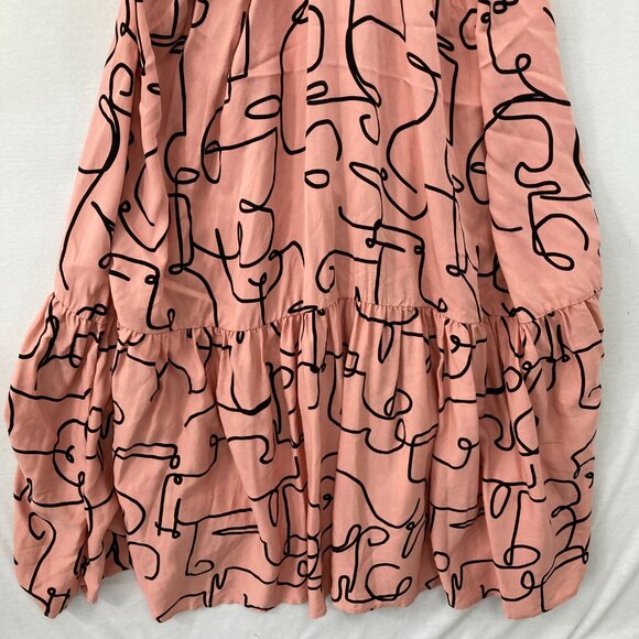 New Eloquii size 22 Pink Black Abstract Smocked Bodice Cut-out Midi Dress - Picture 6 of 11